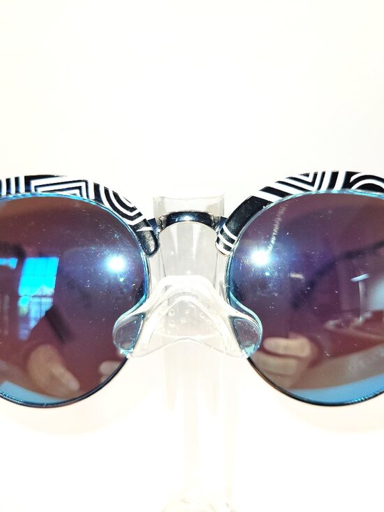 Perverse Mirrored Browline Sunglasses in Geometric Black and White Pattern